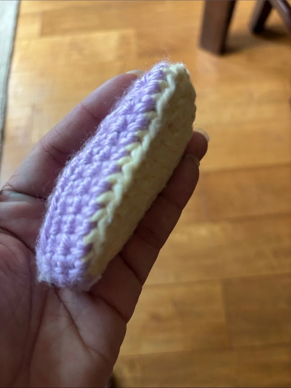 Handmade Lavender Crochet Baby Mary Jane Booties with Yellow Button